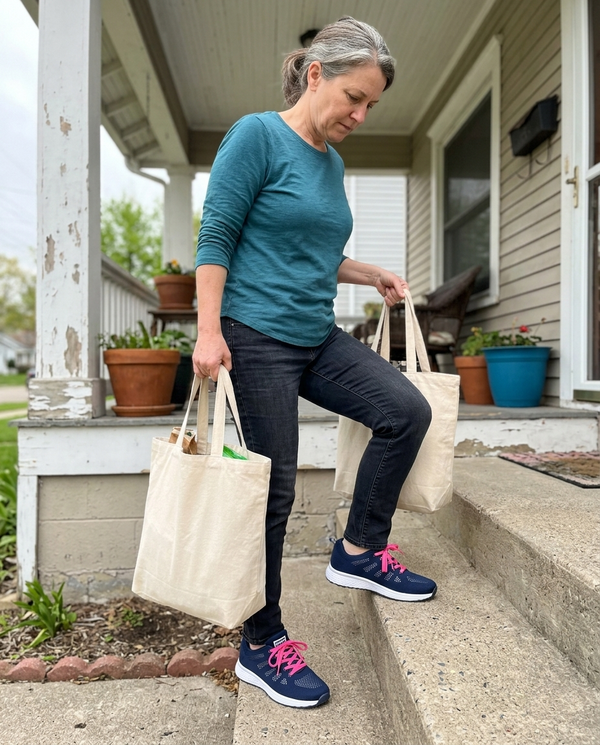 Navy / Pink Β· groceries up the steps