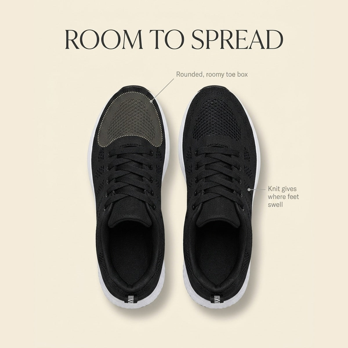 Room to spread — roomy toe box