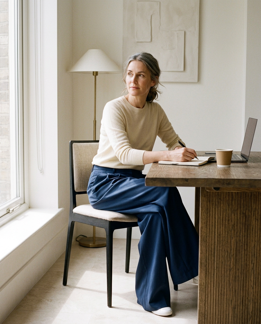 Size S · seated, showing the drape