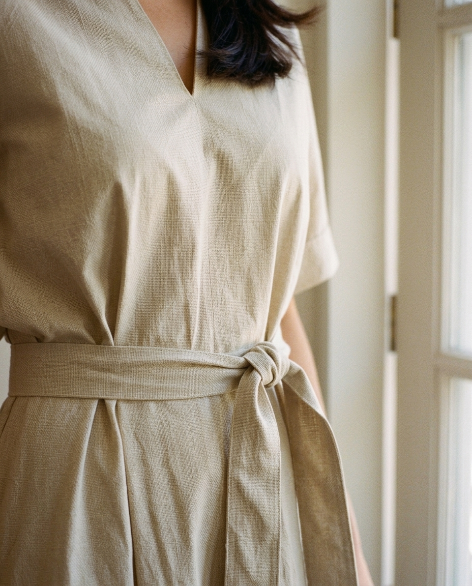 The Nothing Planned Dress — self-tie belt detail
