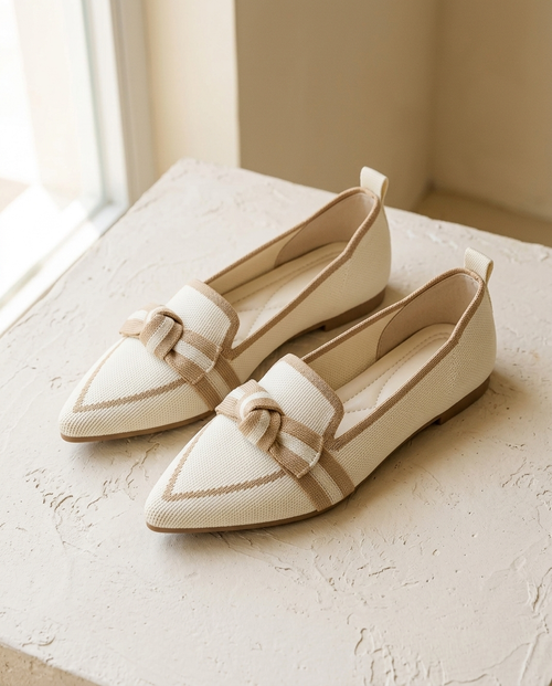 The Long Weekend Loafers in Bone — cream knit with tan piping