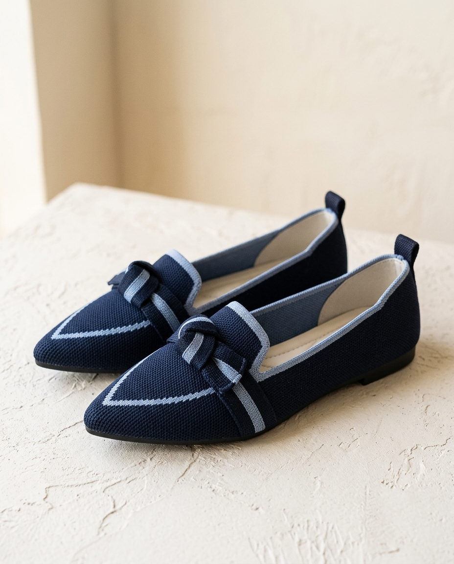 The Long Weekend Loafers in Navy — navy knit with pale blue piping