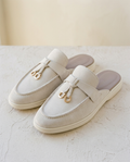 The Easy Errand Mules in Bone — pale suede, cream sole