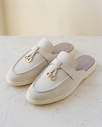 The Easy Errand Mules in Bone — pale suede, cream sole