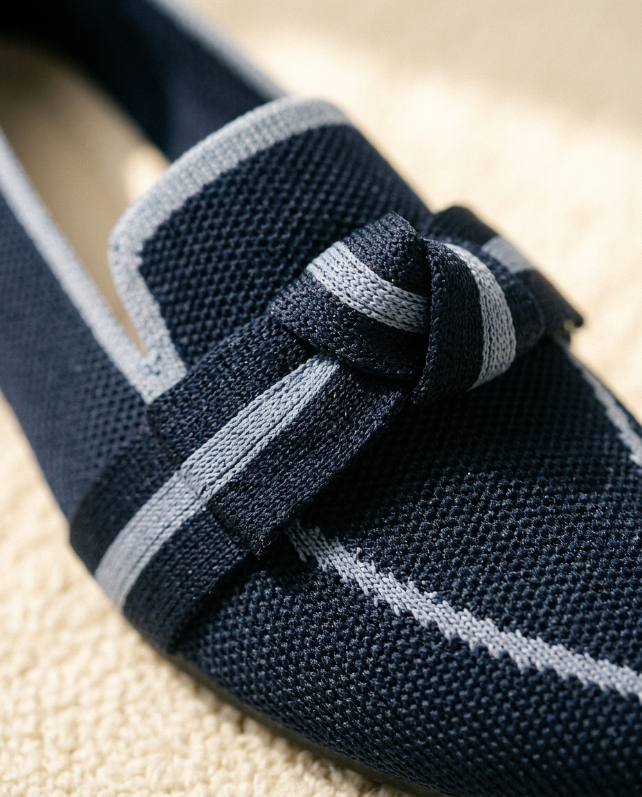 The Long Weekend Loafers — knit bow and piping detail