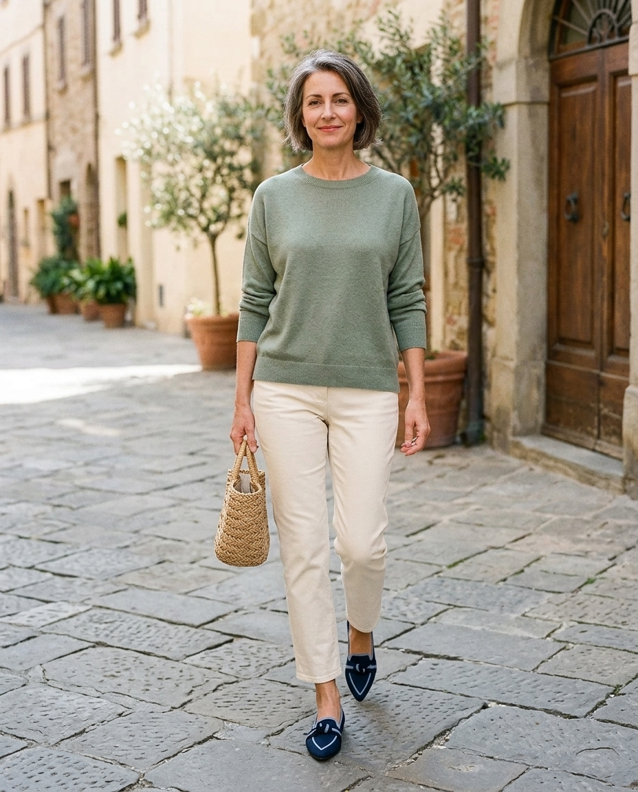 The Long Weekend Loafers — worn with cropped cream trousers