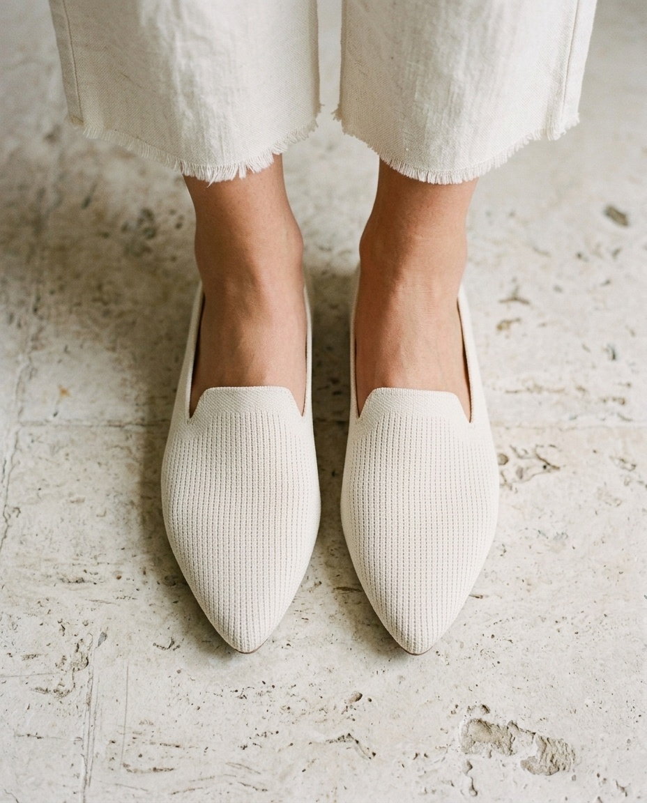 The Barely There Flats — worn, seen from above