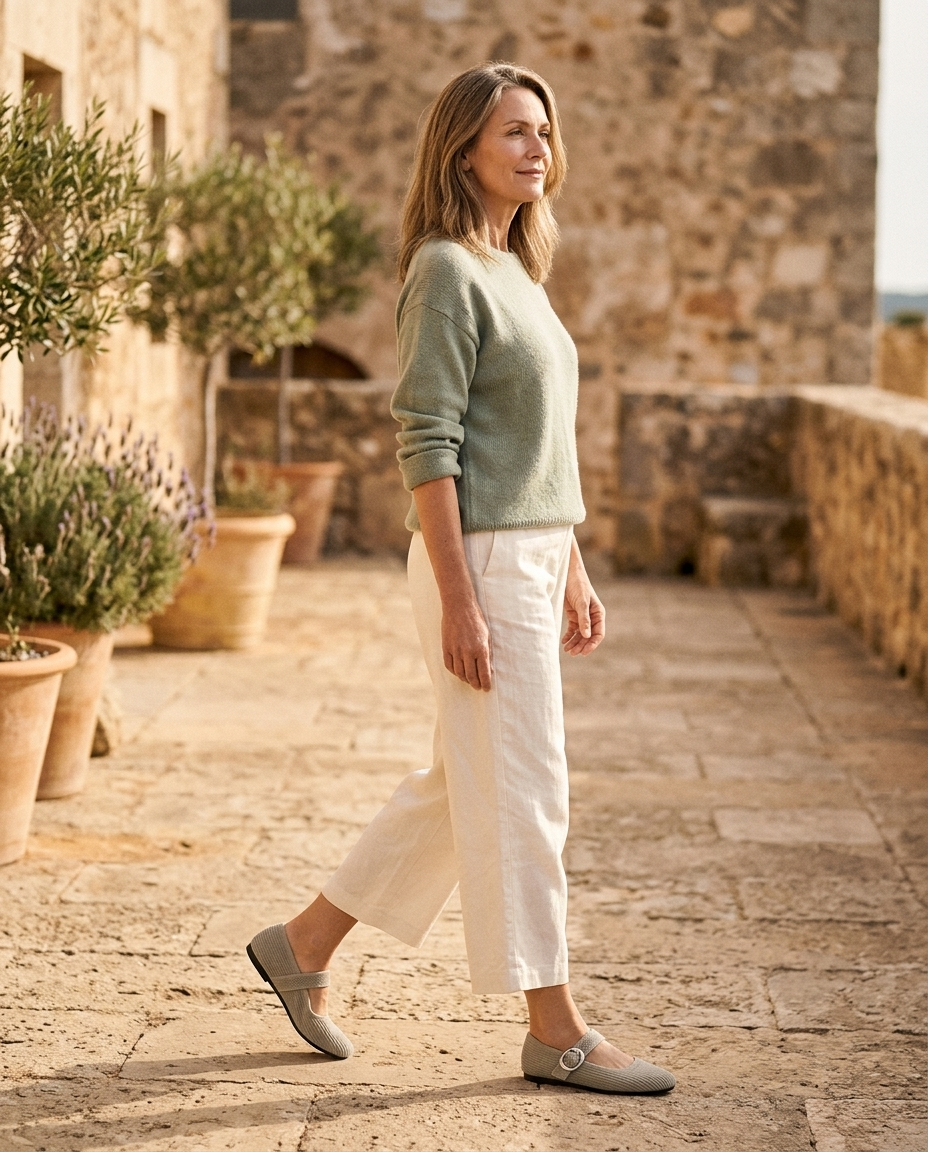The Room To Move Flats — worn with cropped linen