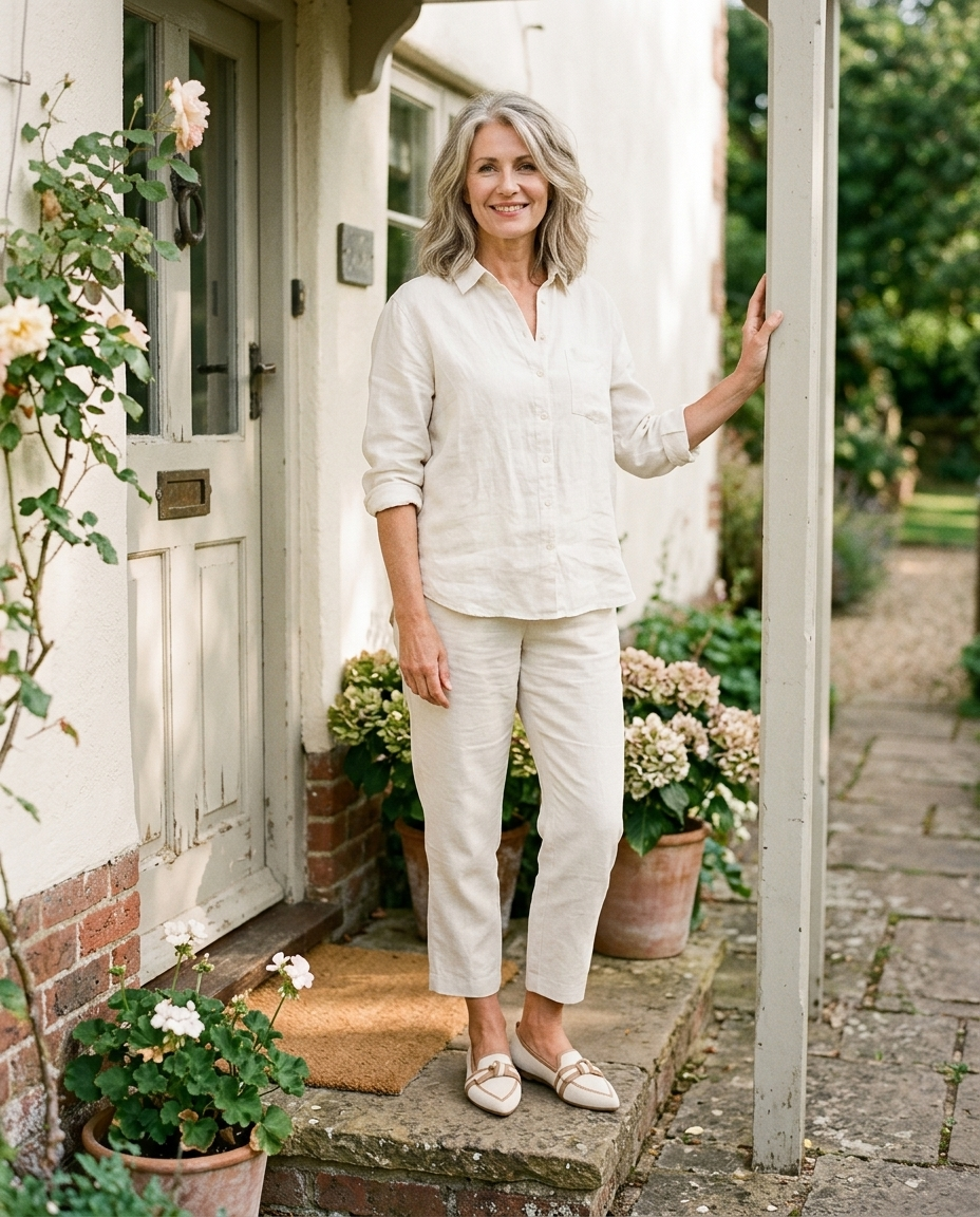 The Long Weekend Loafers in Bone — worn at the front door, morning light