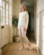 The Easy Errand Mules in Bone — worn in the hallway, morning light