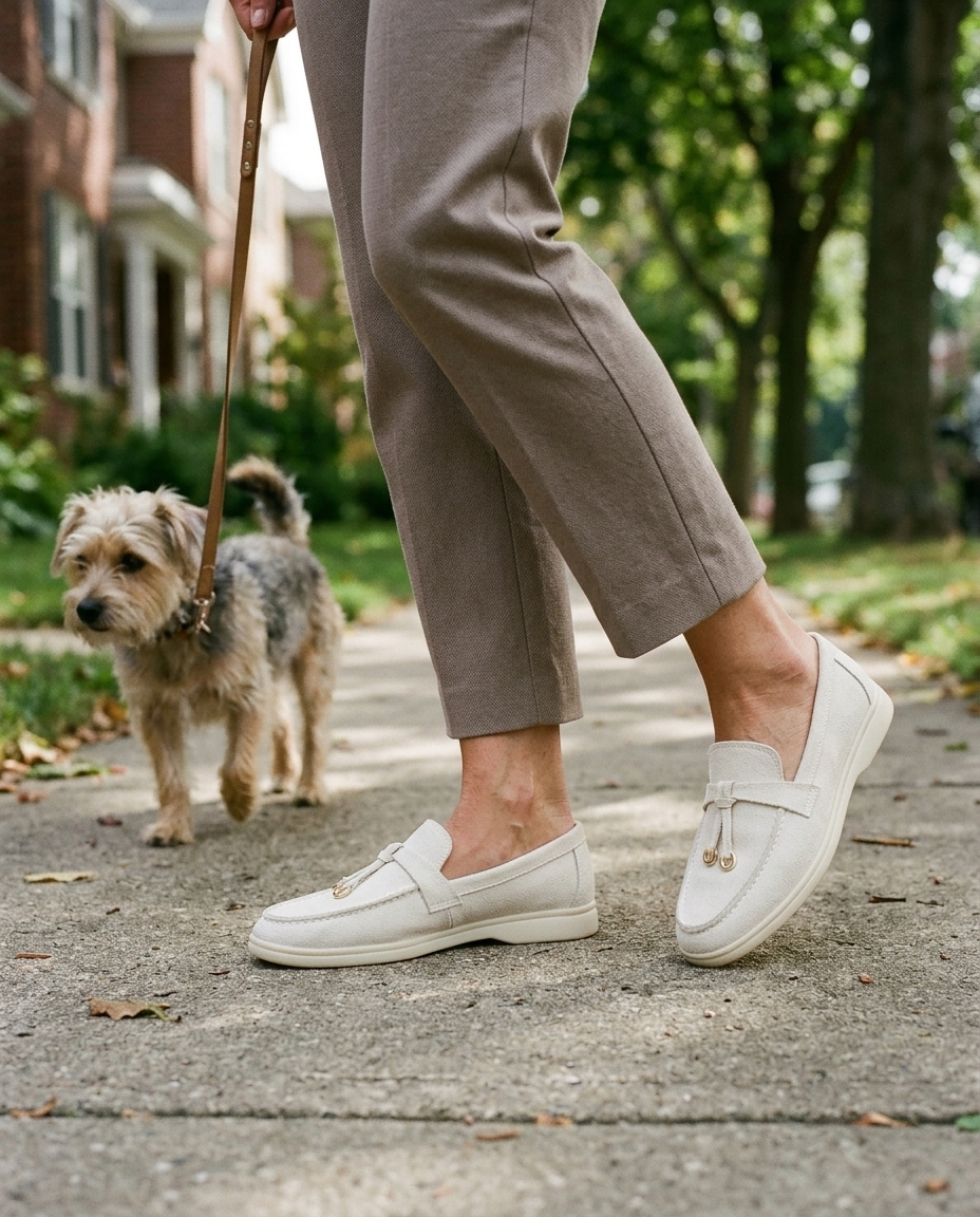 Mid-step on the dog walk · unretouched