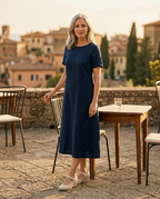 The Nine To Dark Heels in Bone — on the terrace at golden hour
