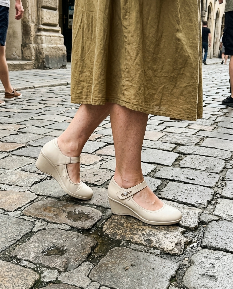 Steady on the cobbles — the wedge rests on its full base · unretouched