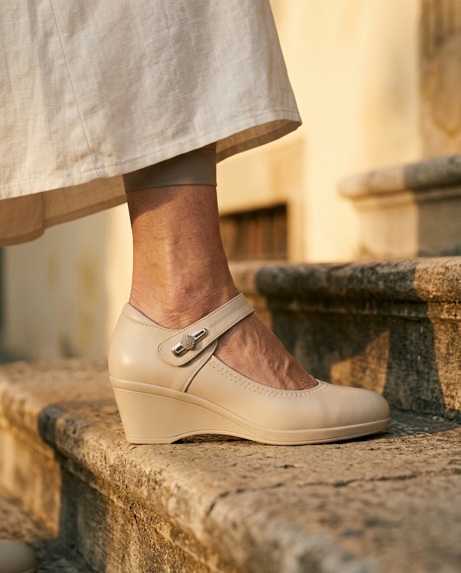 The 1.5 in wedge in profile — full ground contact on the stair
