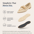 Simplicity that moves you — knit upper, cushioned removable insole, flexible rubber outsole