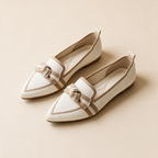 The point sits beyond your toes — dotted outline shows where the toes end