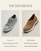An ordinary lace-up sneaker vs The Out The Door Sneakers