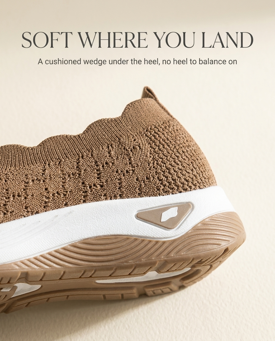 Soft where you land — cushioned wedge under the heel