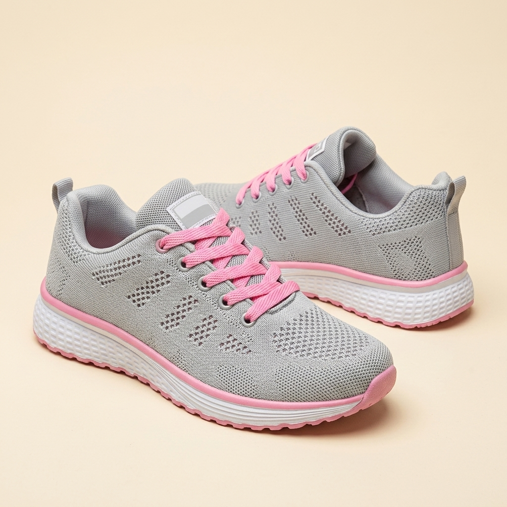 The Long Shift Sneakers — Grey / Pink, studio