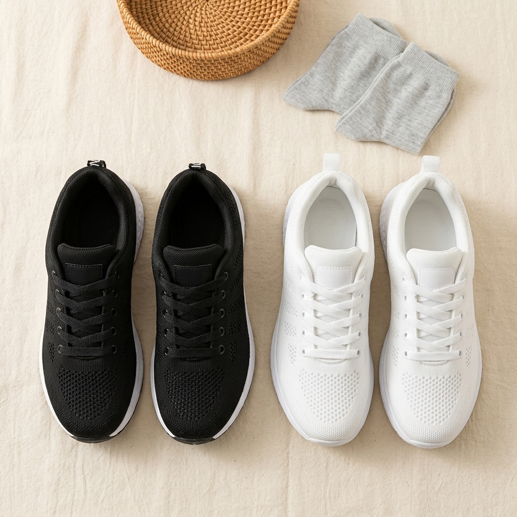 Two pairs — one on, one in the wash